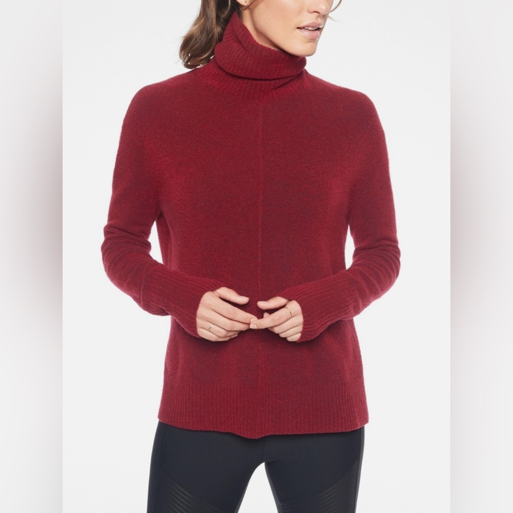 Athleta Rich Red Transit Wool Blend Quiet Luxury Turtleneck Side Split Sweater